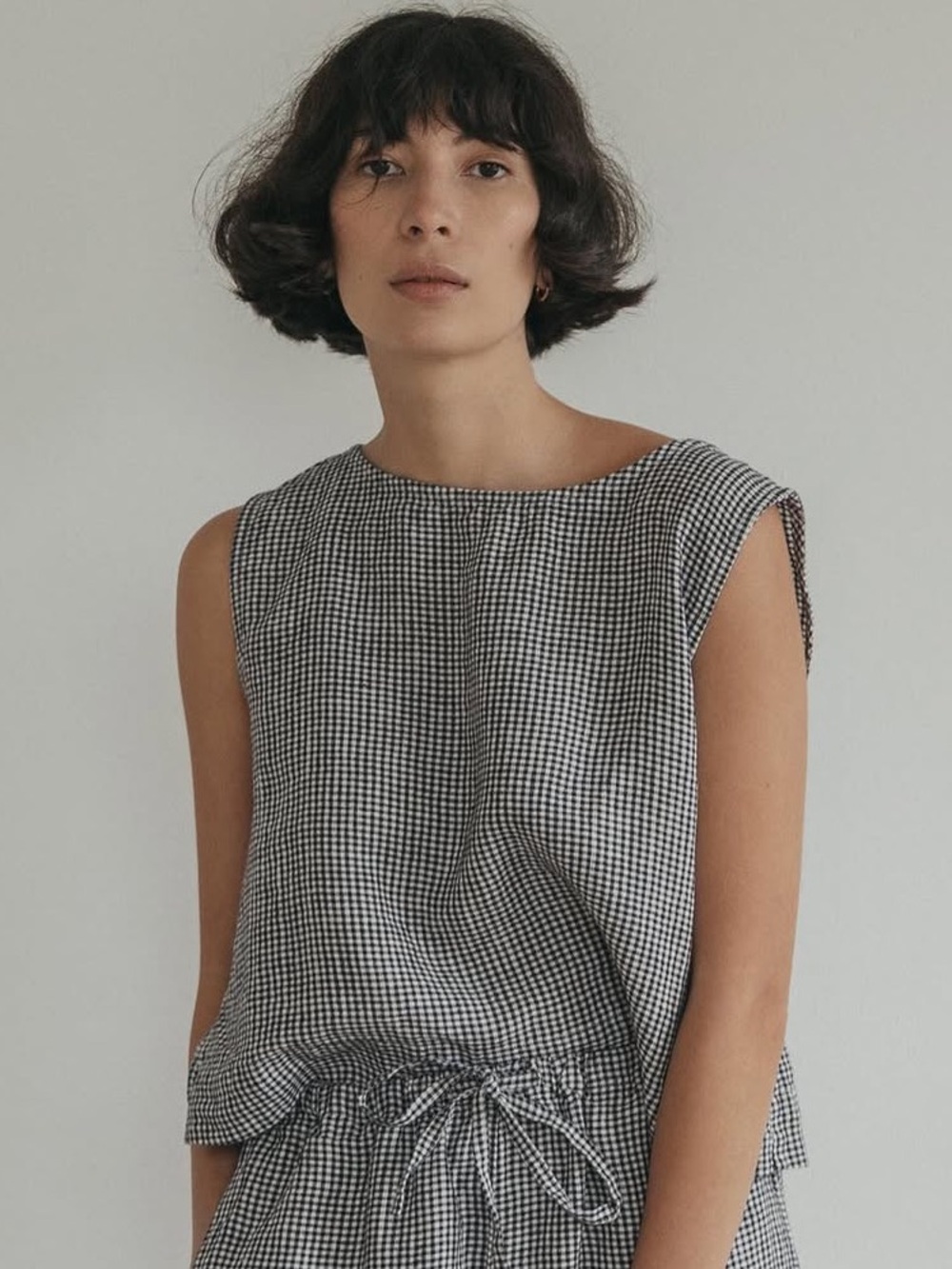 Gillian Stevens Linen Finley Tank Marine Gingham